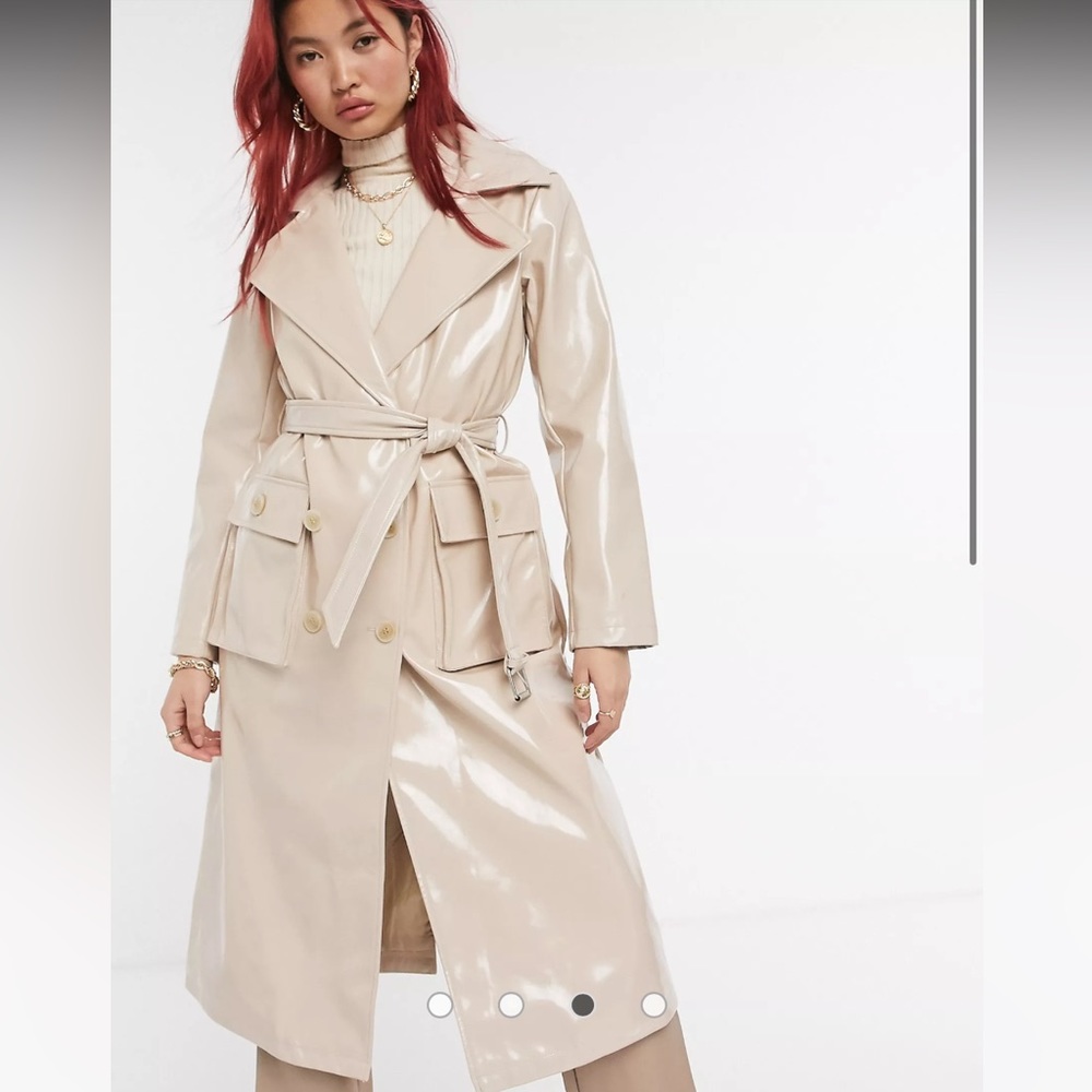 ASOS high shine PU trench coat in beige